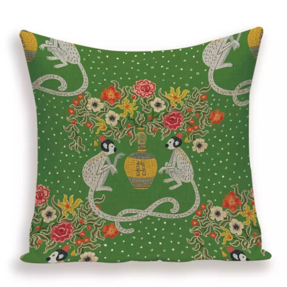 Green Monkey Pattern Accent Pillow